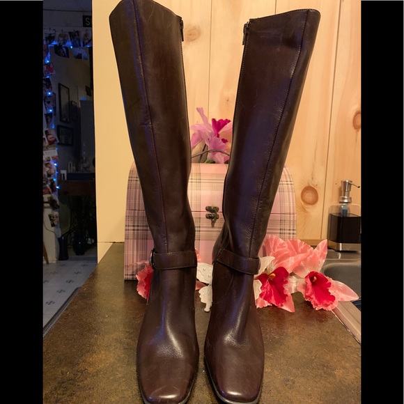Anne Klein Shoes - 🌈 Anne Klein Bitsy Brown Leather Knee High Boots